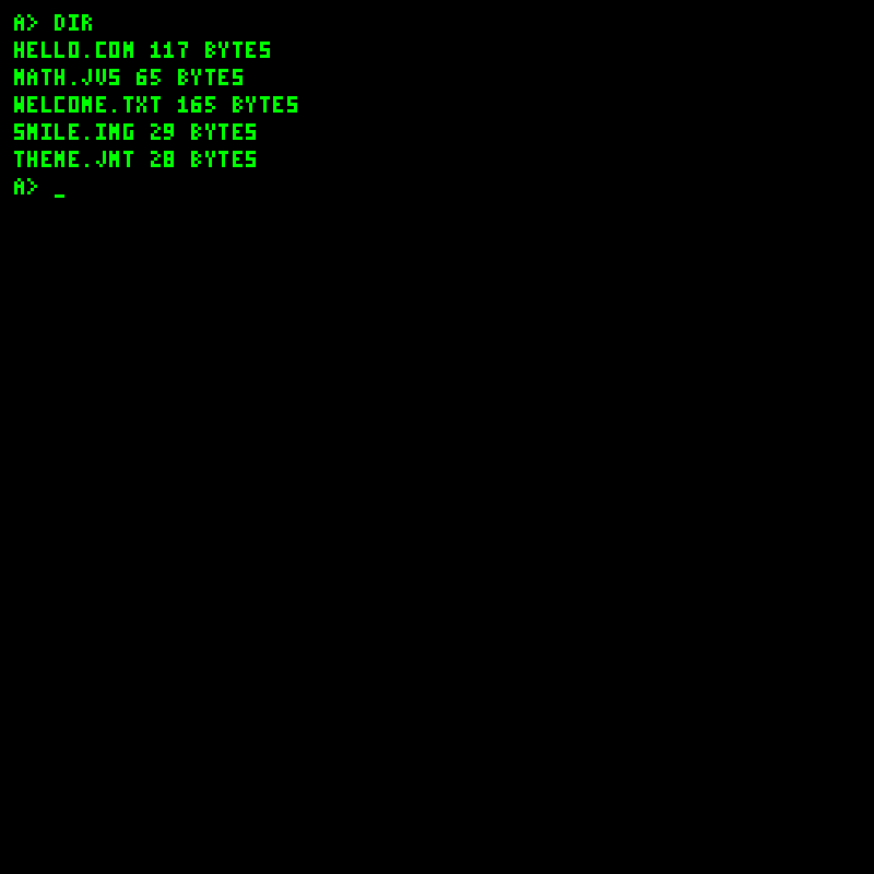 DIR showing sample filenames and byte lengths