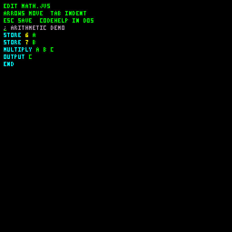 Highlighted arithmetic source in the JV-DOS editor