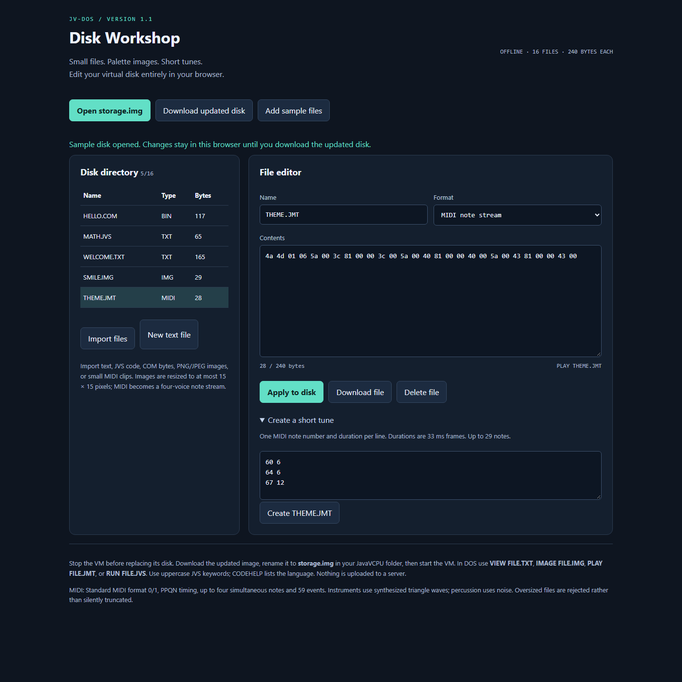 Disk Workshop with the short-tune composer expanded